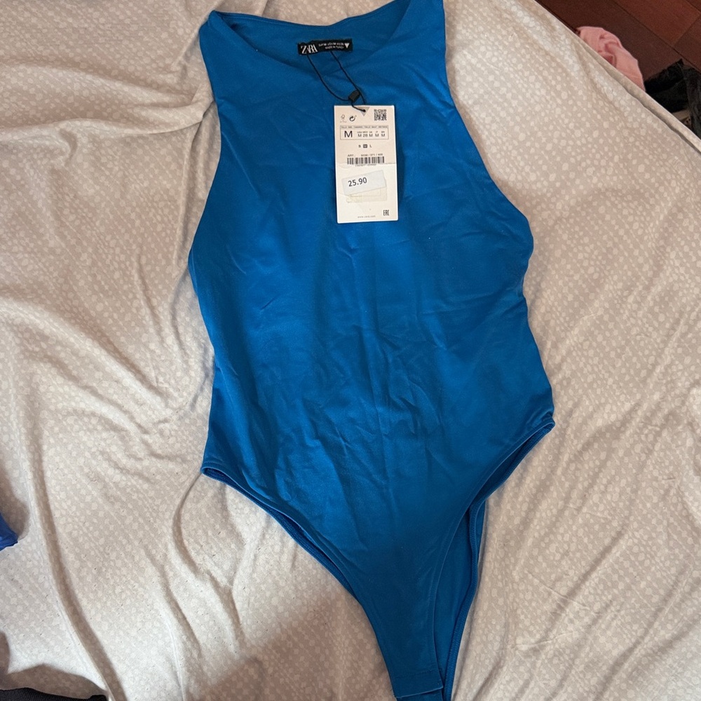 Zara Electric Blue High-Neck Sleeveless Bodysuit